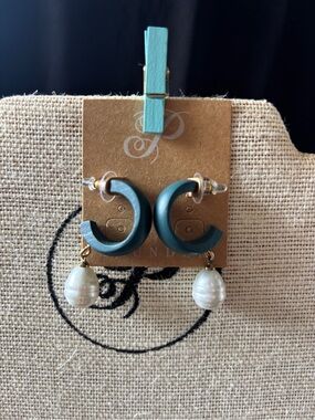 Plunder Teal Hoop Earrings with Pearl Drops